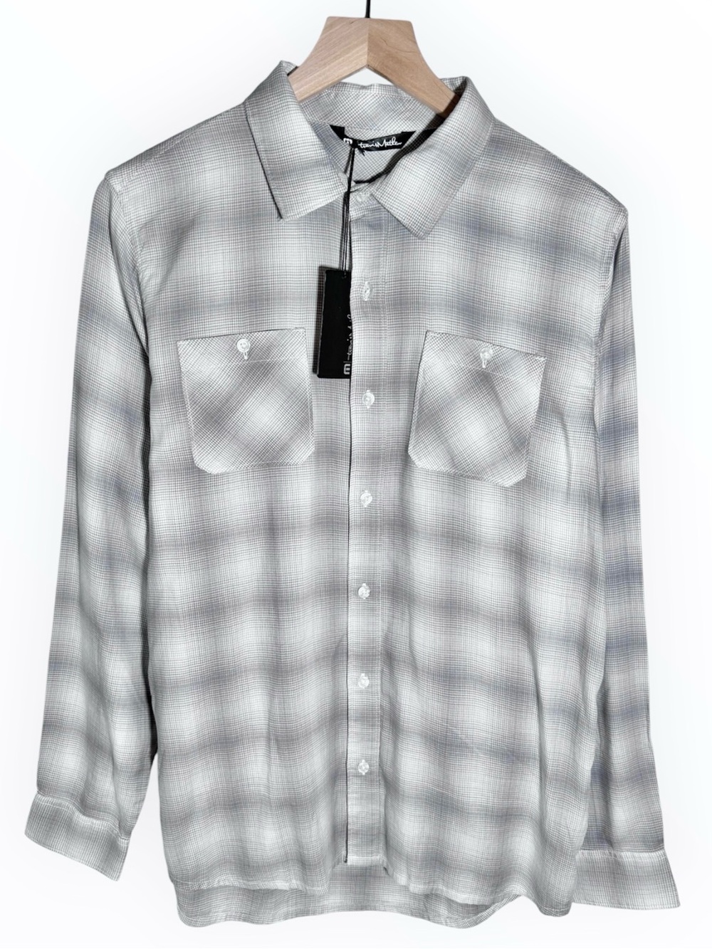 Travis Mathew Button Shirt Men Medium Grey Plaid Flannel Lightweight Long Sleeve
